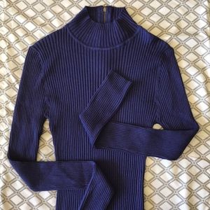 Sweater, Deep Blue, Ribbed, Zipper Back